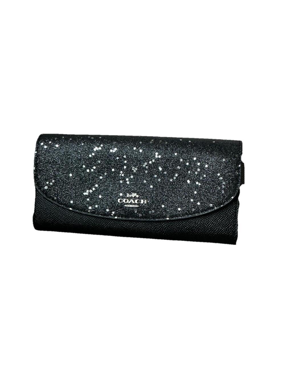 Coach Black Glitter Envelope Wallet Women's with Logo & Zipper Accents F38692